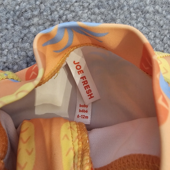 Joe Fresh 6-12M Orange Pineapple Print Long Sleeve Baby Swimsuit Onesie - Picture 2 of 3